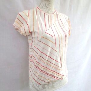 Dolan Anthropologie Cream Colorful Asymmetrical Striped Cotton Blend Top Size S